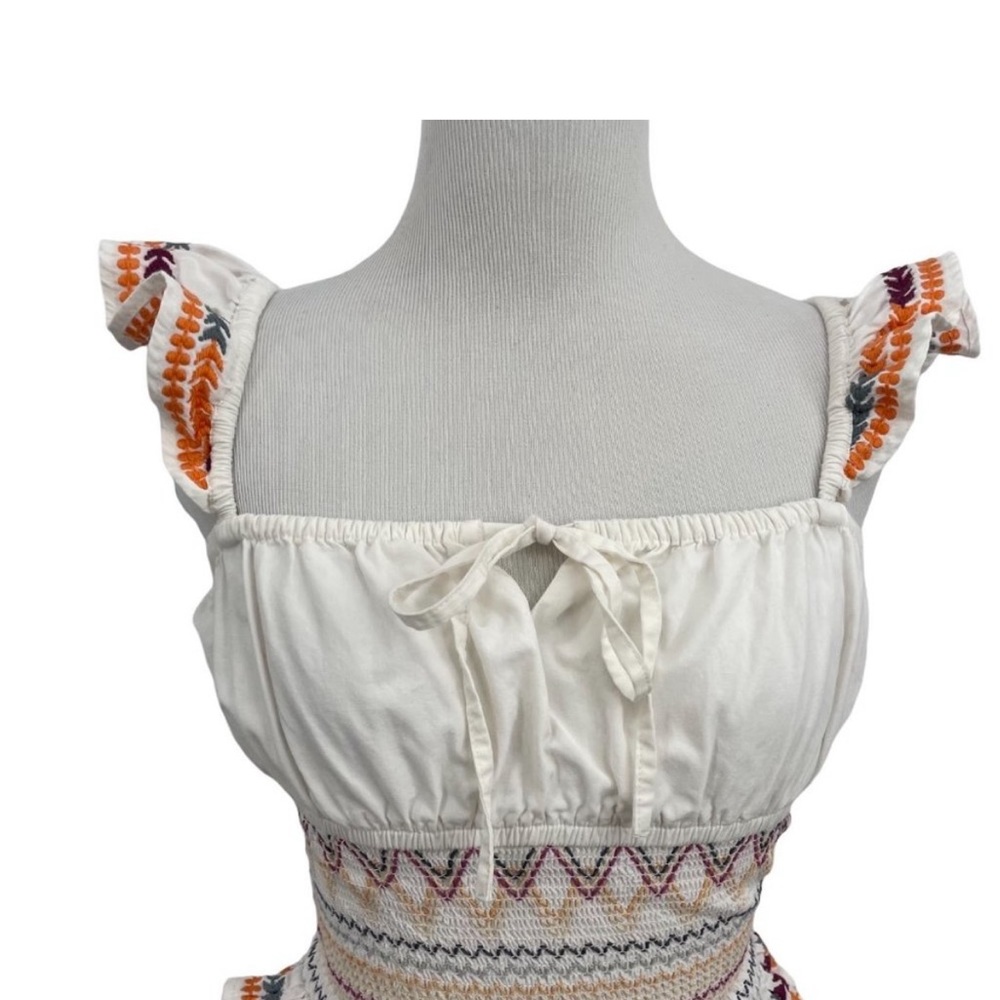 Tularosa Janine Micro Mini Dress Ruffles Ivory Embroidered Orange Boho Womens